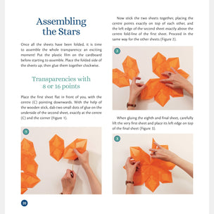 Instructions for assembling star-shaped objects with step-by-step images and text.