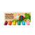 Honey Sticks Beeswax Crayons Triangles set with six colorful crayons in front of their illustrated kraft paper packaging box.