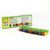 Box of wax crayons with colorful crayons displayed in front on a white background