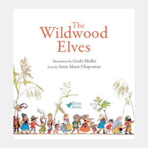 Book cover of 'The Wildwood Elves' with illustrations and text on a white background