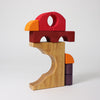 Colorful wooden toy blocks on a white background