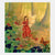Fairy in a red dress with butterfly wings standing among berries and flowers in a forest setting.