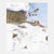 Winter scene with a snowman, robin, and tree in the snow