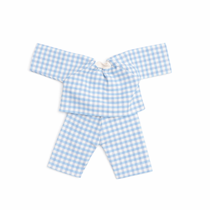Blue and white checkered outfit on a white background