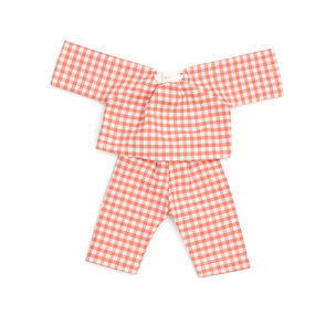 Red and white checkered top and pants set on a white background