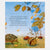 Illustration of a forest scene with leaves, chestnuts, and a hedgehog, featuring text.