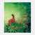 Fairy in a red dress with white wings sitting among green foliage and red berries.