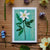Floral illustration on a wooden surface with real flowers.