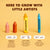 Four colorful children's crayons labeled Honeysticks are arranged on a warm beige background with text reading 'HERE TO GROW WITH LITTLE ARTISTS' and stage labels for scribble, draw, and write crayons.