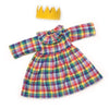 colourful plaid dress for doll win white background