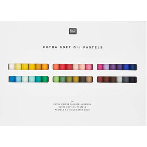 Box of Rico Extra Soft Oil Pastels with color swatches on a white background