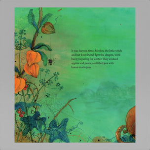 Page from a book with illustrations of plants and text on a green background