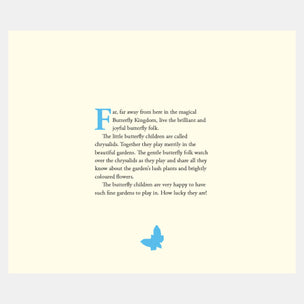 Text with a blue butterfly on a light yellow background