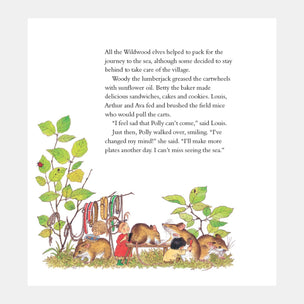 Illustrated book page with animals and text on a white background