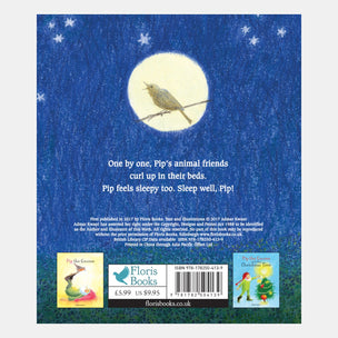 Book back cover with a bird illustration and text on a blue night sky background