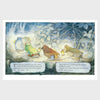 Illustration from a children's book with two characters in a snowy forest.