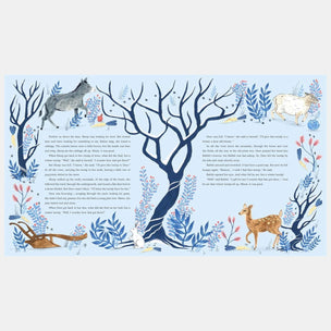 Decorative panel with animals and nature elements on a blue background