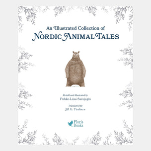 Book cover of 'An Illustrated Collection of Nordic Animal Tales' with a bear illustration and floral border.