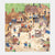 Illustration of a village scene with thatched-roof houses and people going about their daily activities.