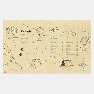 Contents page of a book with illustrations on a beige background