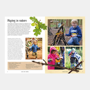 Children playing in nature with text about playing in nature.