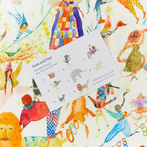Colorful children's book with illustrations of various characters on a white background
