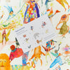 Colorful children's book with illustrations of various characters on a white background