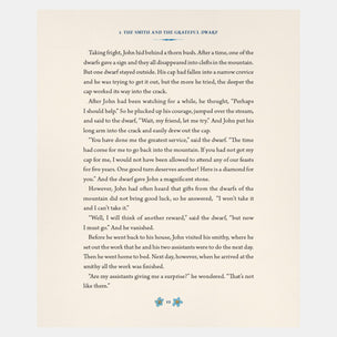 Text from a book or story with a decorative border on a beige background