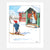 Illustration of a child on skis approaching a house with two children on the porch.
