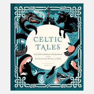 Book cover of 'Celtic Tales' with illustrations of a dragon, castle, and people.