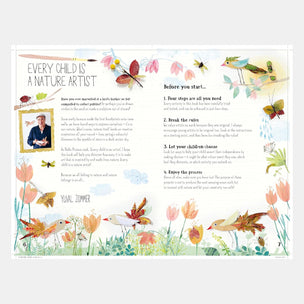 Page from a book with nature-themed illustrations and text on a white background