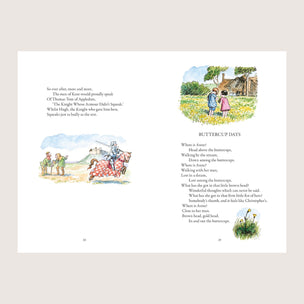 Illustrated book page with children's poem and illustrations on a white background