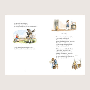 Illustrated book page with characters and text on a light gray background