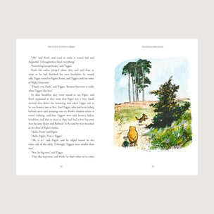 Page from a book with text and an illustration of a bear and two other animals in a natural setting.