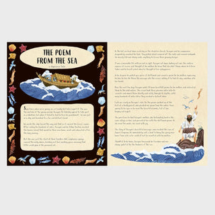 Book open to a page with illustrations and text titled 'The Poem from the Sea'.