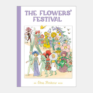 Book cover of 'The Flowers' Festival' by Elsa Beskow with colorful illustrations of characters and flowers.