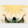 Illustration of a person with outstretched arms and flowing hair, surrounded by nature elements.