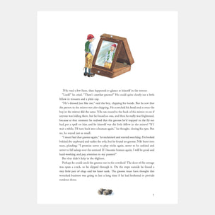 Illustration of a boy looking into a wooden box with a mirror on a book page.