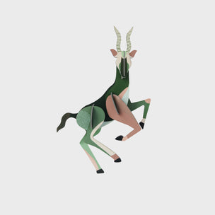 Geometric design of a deer on a light gray background