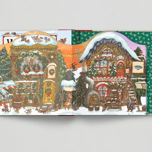 Decorative calendar with gingerbread house design on a gray background