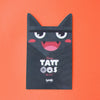 Londji Black cat-shaped tattoo sheet with 'Tatt Ops' branding on an orange background