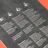 Instructions or guidelines printed on a black surface with white text and icons.