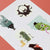 Set of Halloween-themed temporary tattoos on a white card with a red background
