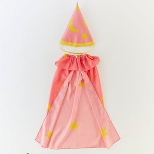 Sarah's Silks Pink wizard costume with yellow accents on a white background