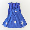Sara's Silks Merlin Blue cape with white star and moon designs on a white background