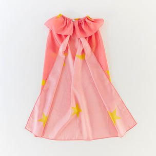 Sarah's Silks Pink cape with yellow star patterns on a white background