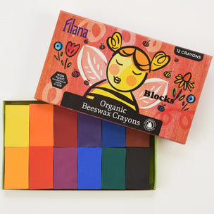 Filana Organic Beeswax Crayons | 12 Classic Colours Blocks