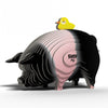 Pig with a yellow duck on top against a white background