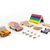 Toy car parts and accessories on a white background