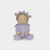 Stuffed toy dragon in a purple costume on a white background